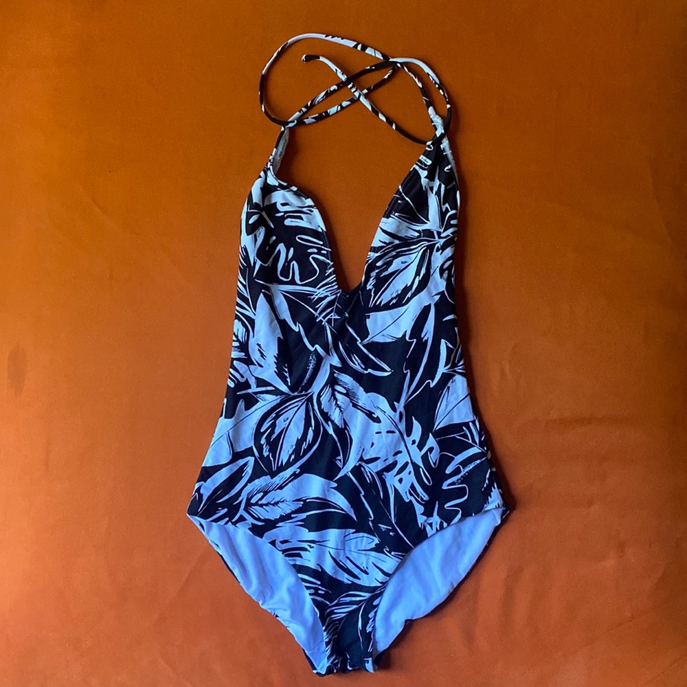 Onia One Piece Halter Swimsuit (Small; black and white)